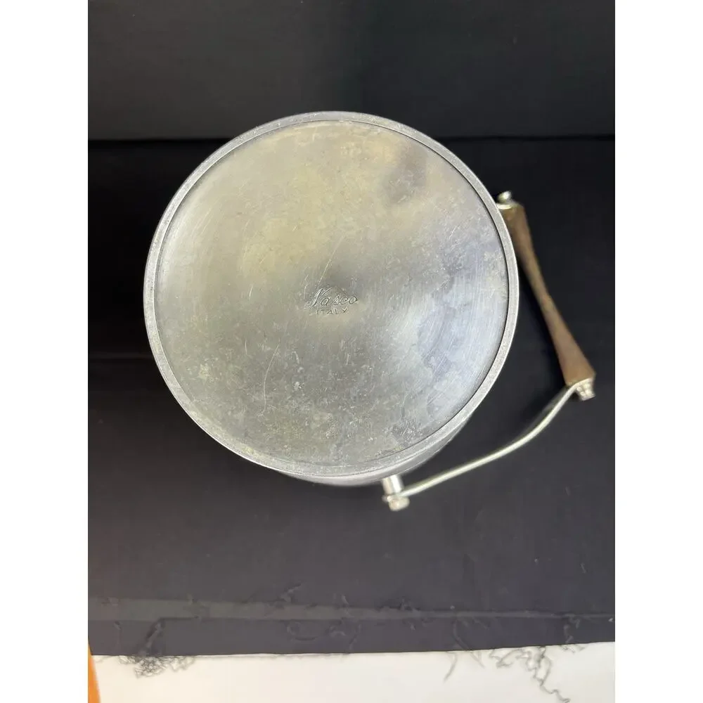 VTG Mid-Century NASCO Italy Ice Bucket Aluminum Ice Bucket Teak Handle No Lid